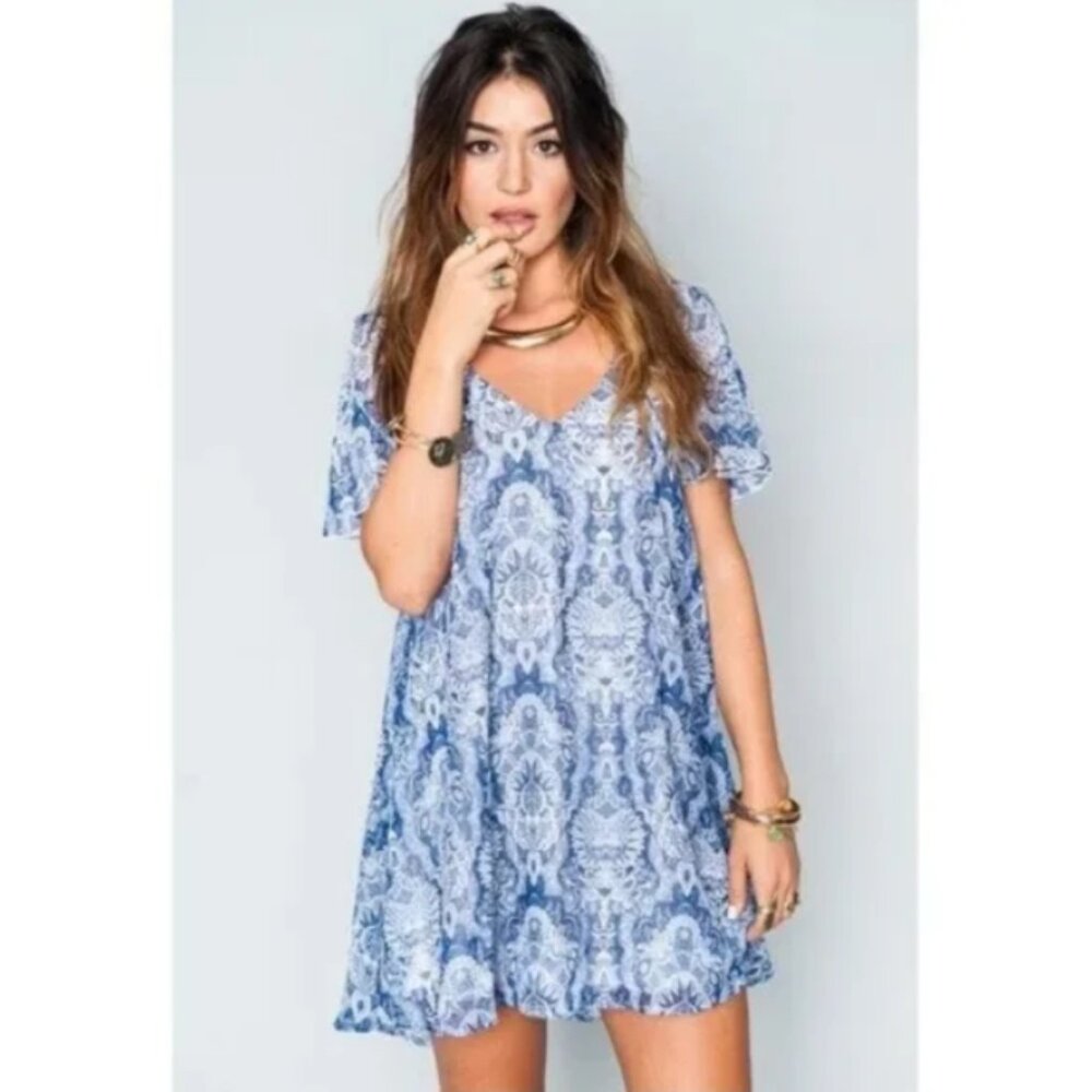 Show Me Your Mumu Kylie‎ mini dress white blue S